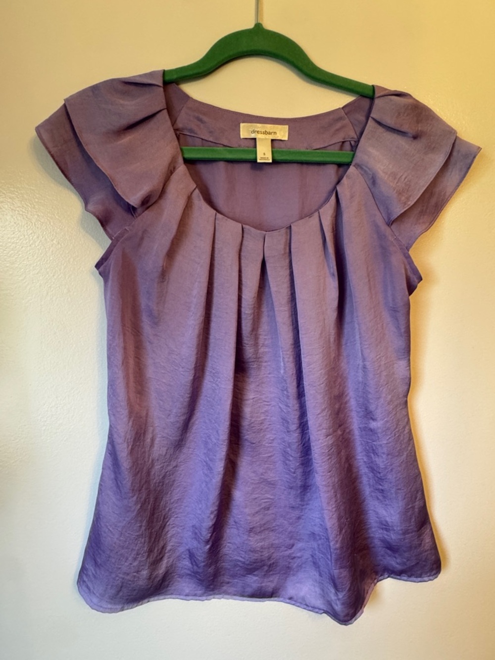 dressbarn Lavender Pleated Cap-Sleeve Women's Top